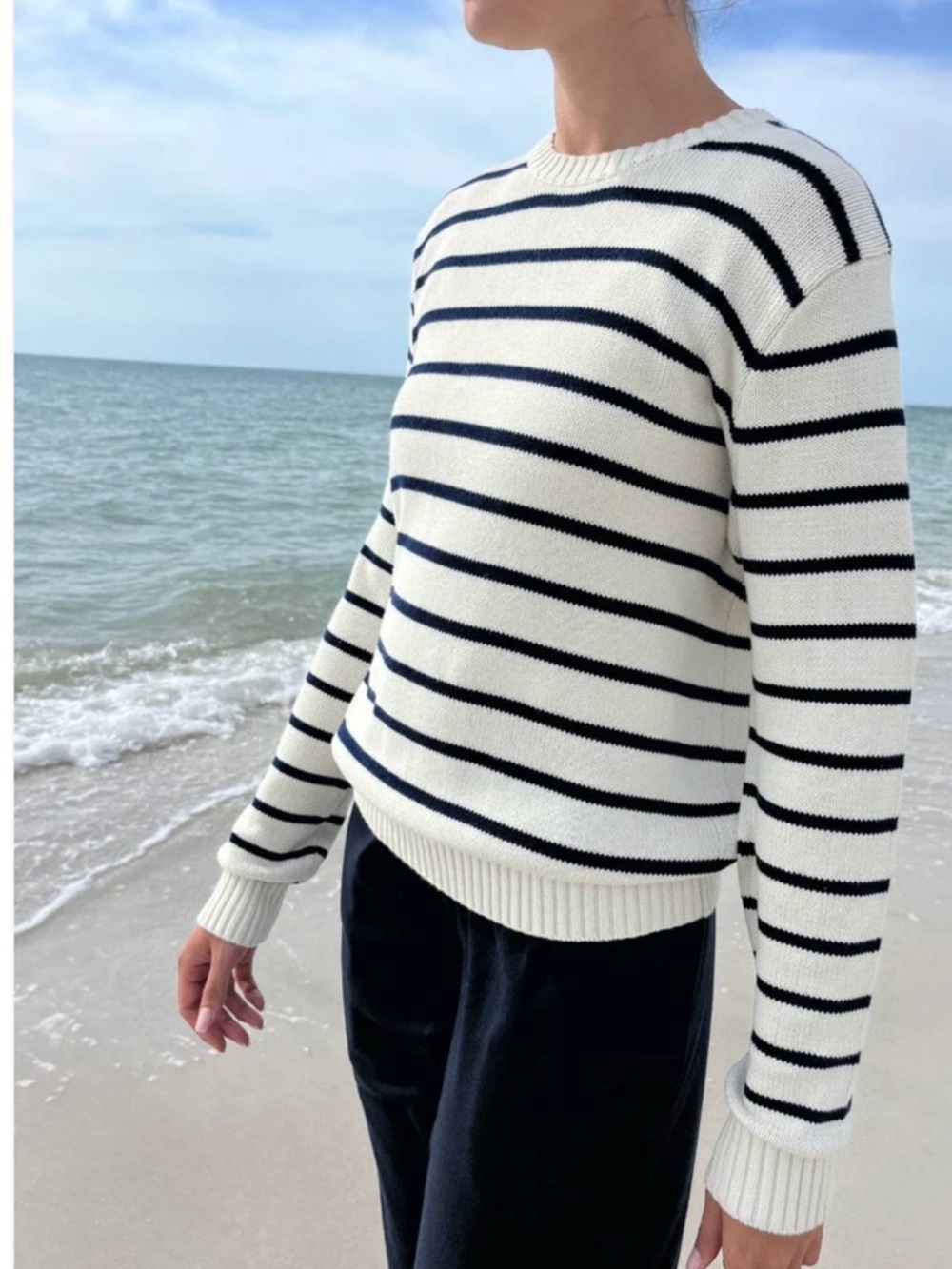 Brandi Melville- Striped Crewneck Sweater - White and Black